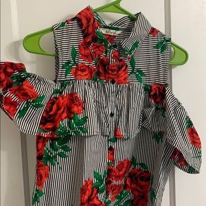 Striped blouse with roses